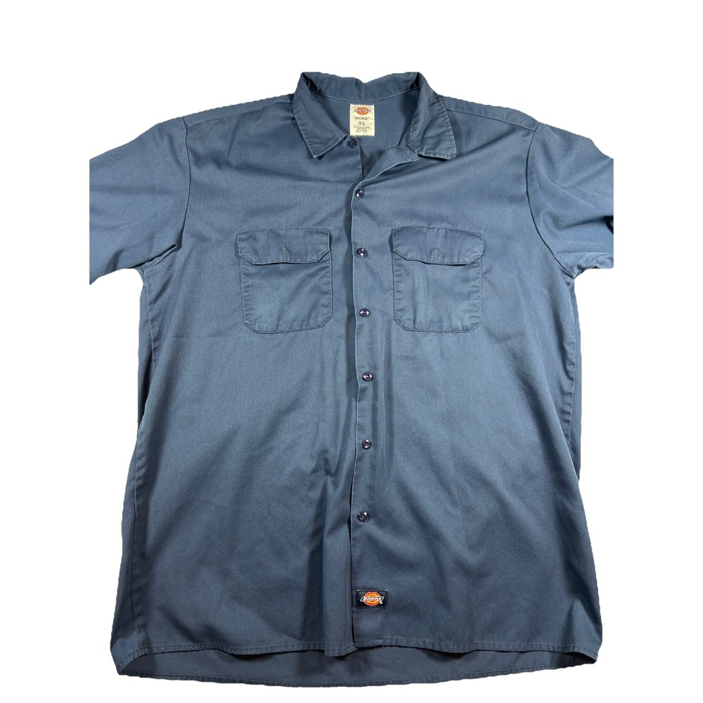 Dickies Short Sleeve Work Shirt Mens XL Navy Blue Button Front Workwear